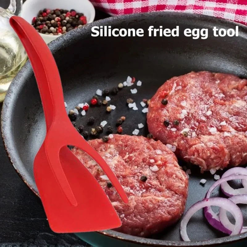 Nylon Flip & Grip Tongs: 2-in-1 Steak & Egg Spatula Clamp