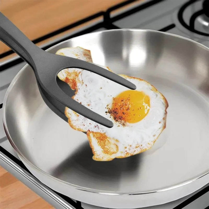 Nylon Flip & Grip Tongs: 2-in-1 Steak & Egg Spatula Clamp