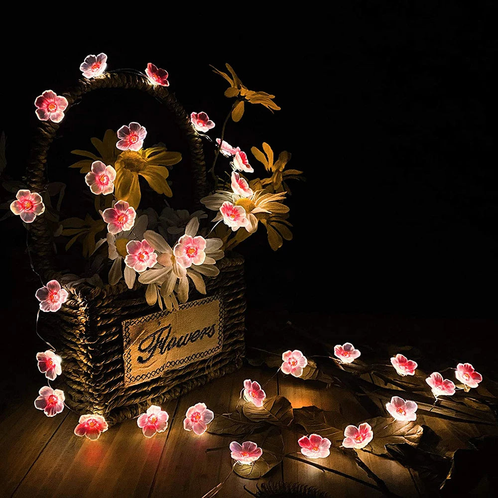 BlossomGlow: Pink Cherry Fairy Lights