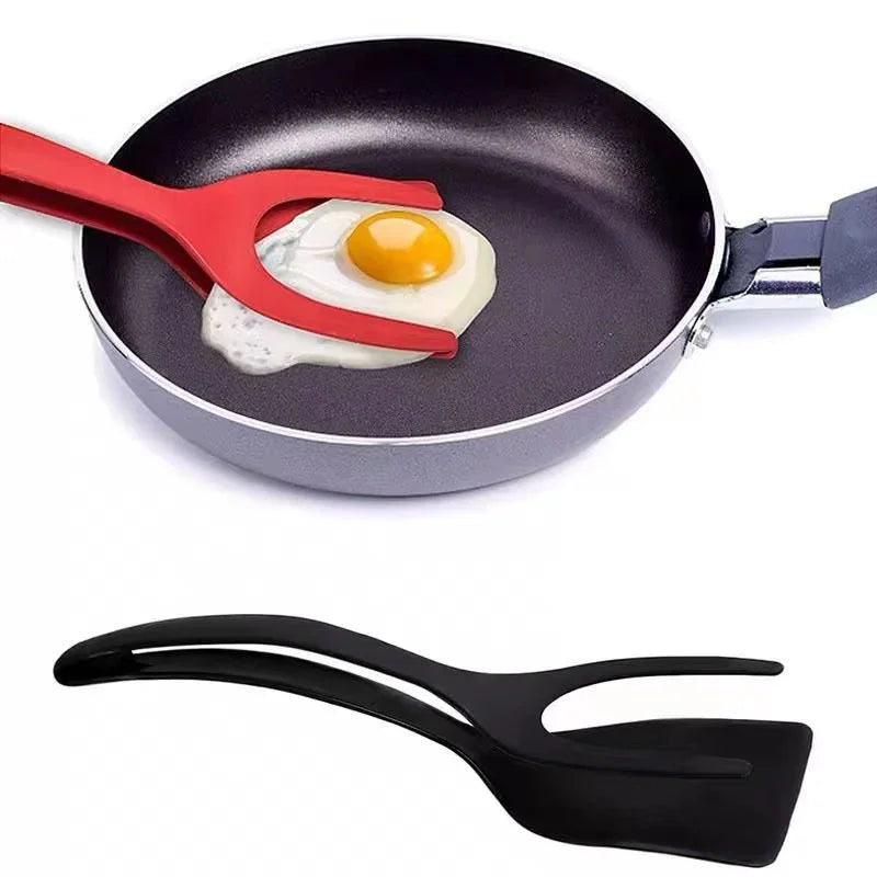 Nylon Flip & Grip Tongs: 2-in-1 Steak & Egg Spatula Clamp